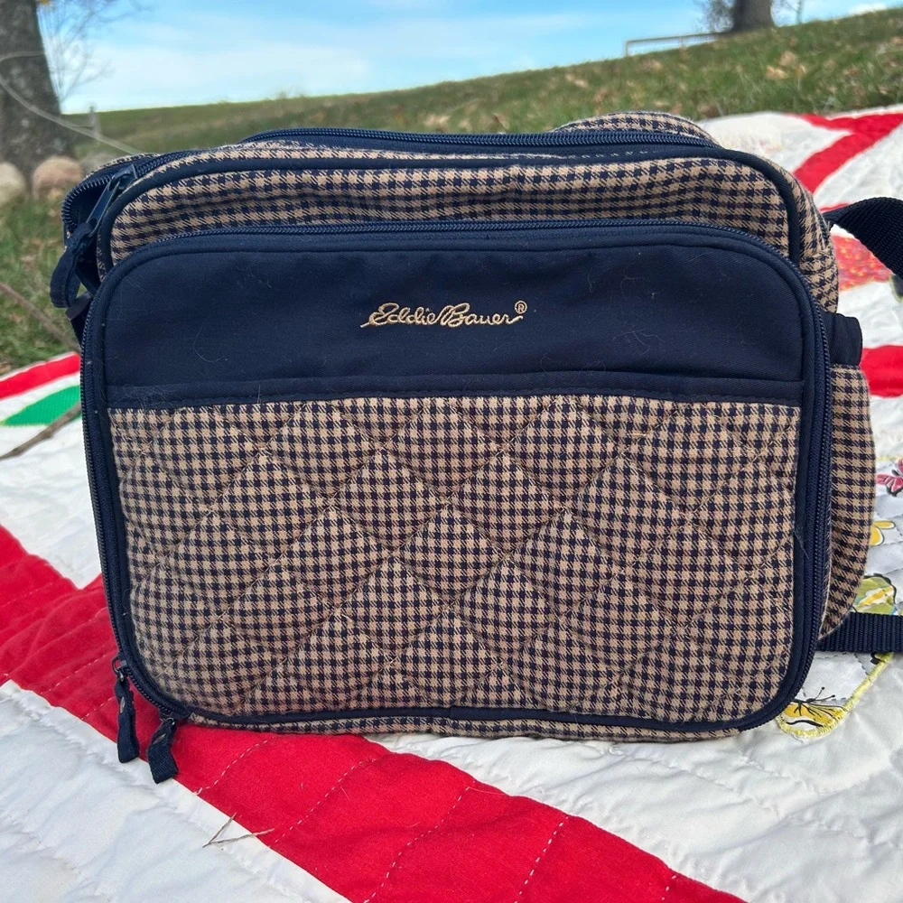 Eddie Bauer Black and Brown Checkered Diaper Bag